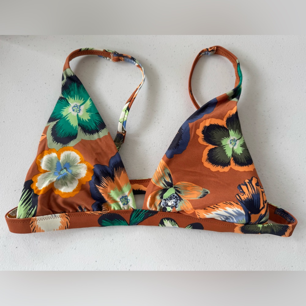 aerie Floral Triangle Bikini Top in Rust, Green, Navy, Yellow